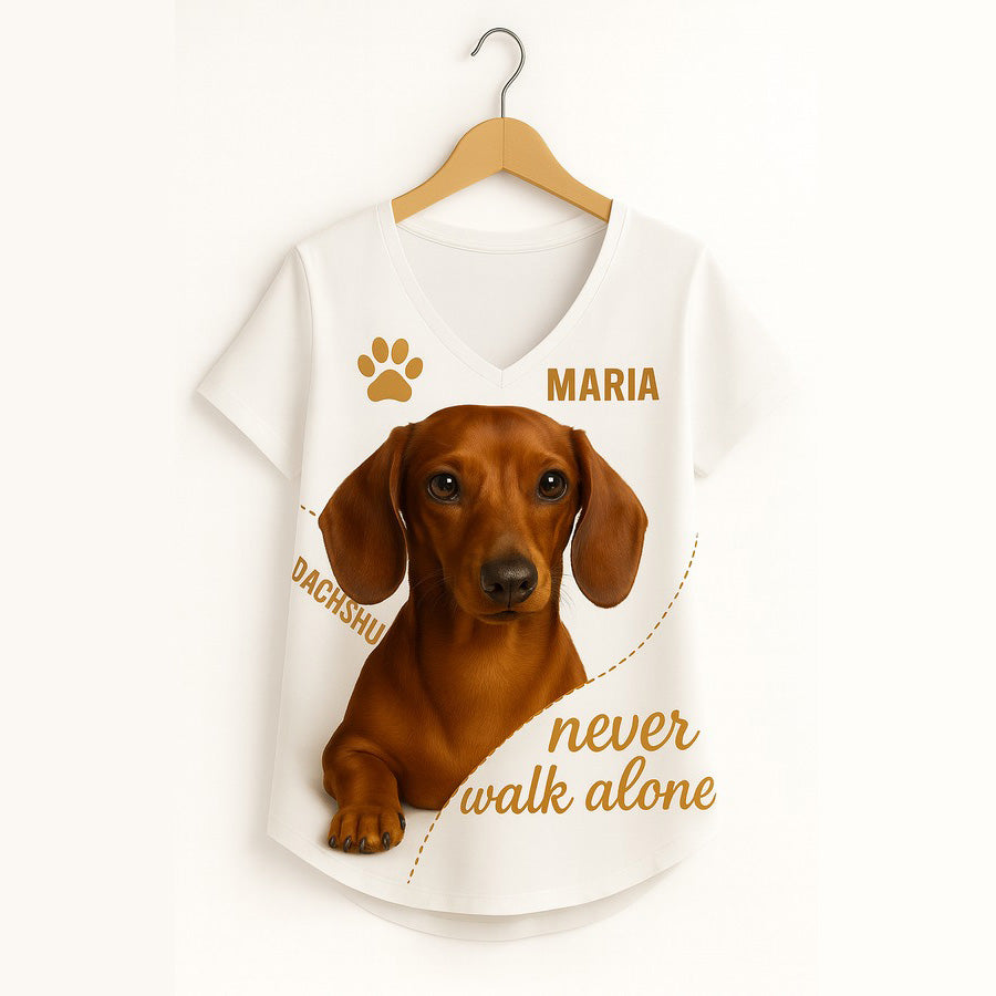 Personalized Dachshund Women V-Neck Shirt - Cute Dog Design with Custom Name