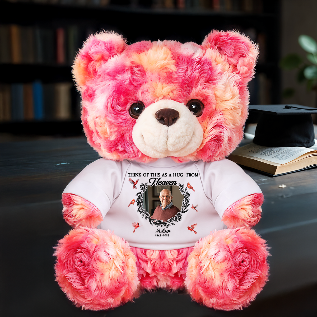 Think Of Me As A Hug From Heaven Custom Photo - Memorial Personalized Teddy Bear