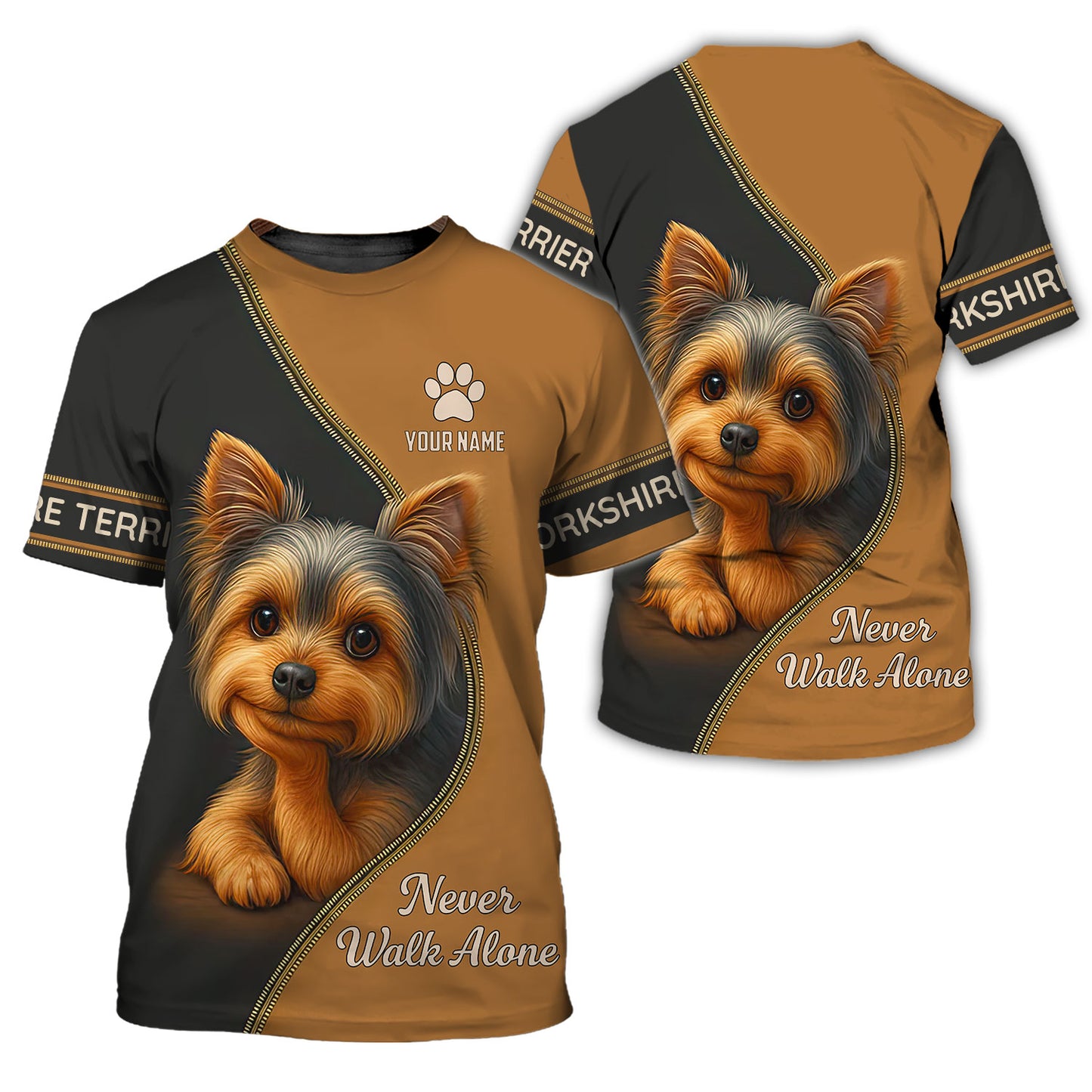 Personalized Yorkshire Terrier T-Shirt - Never Walk Alone Cute Dog Design
